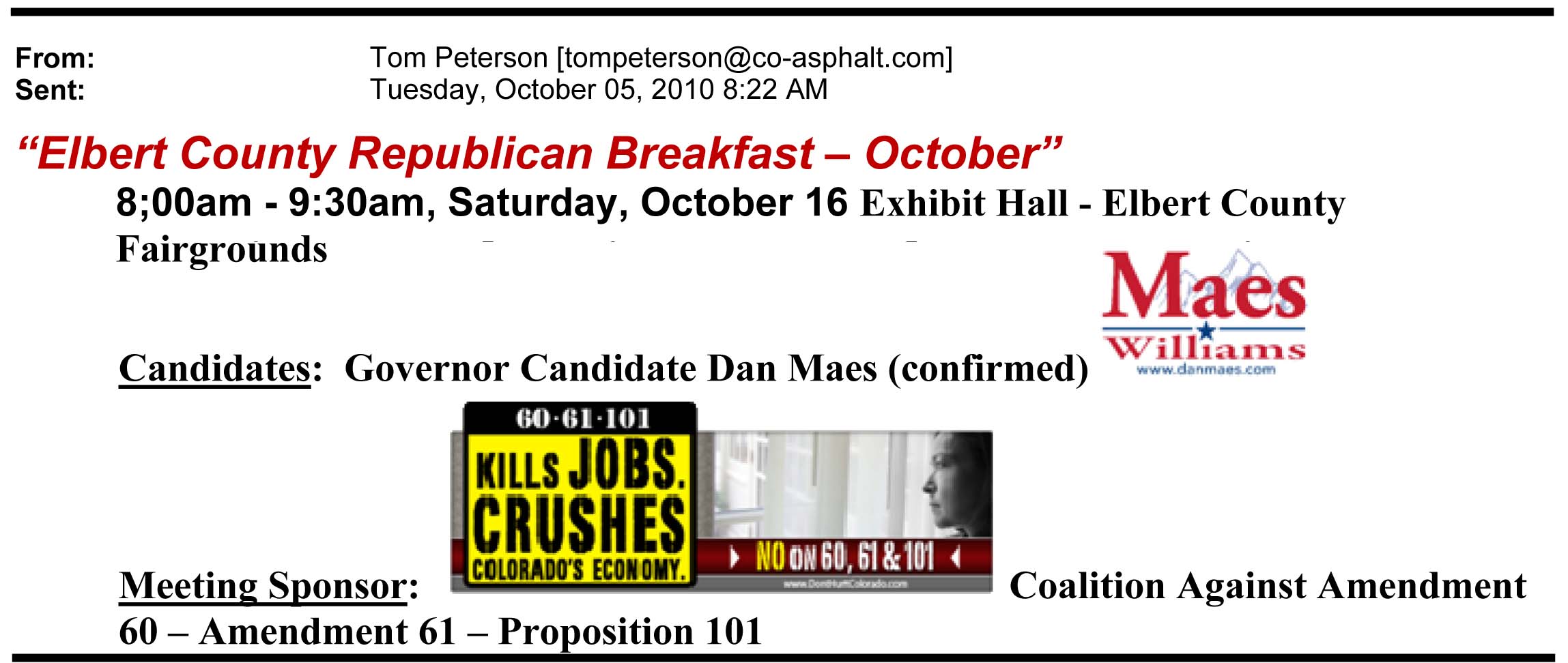 Tom Peterson's Republican Breakfast Announcement